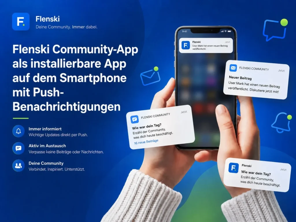 Flenski Community-App als installierbare App auf dem Smartphone mit Push-Benachrichtigungen