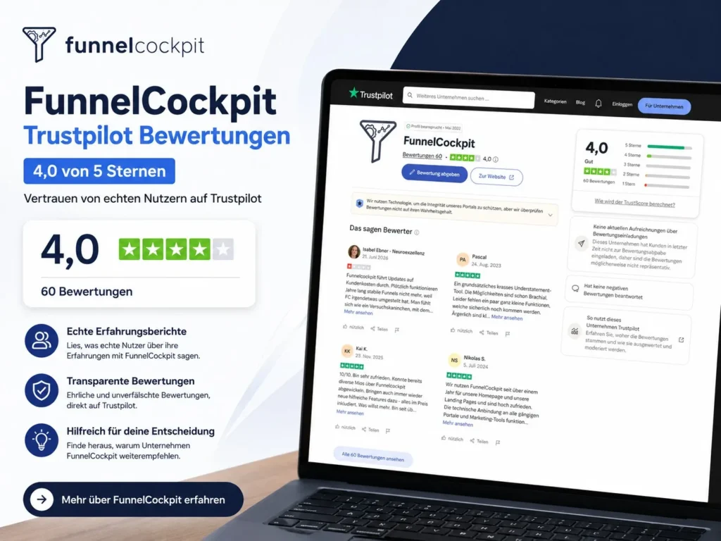 FunnelCockpit Trustpilot Bewertungen – 4,0 von 5 Sternen